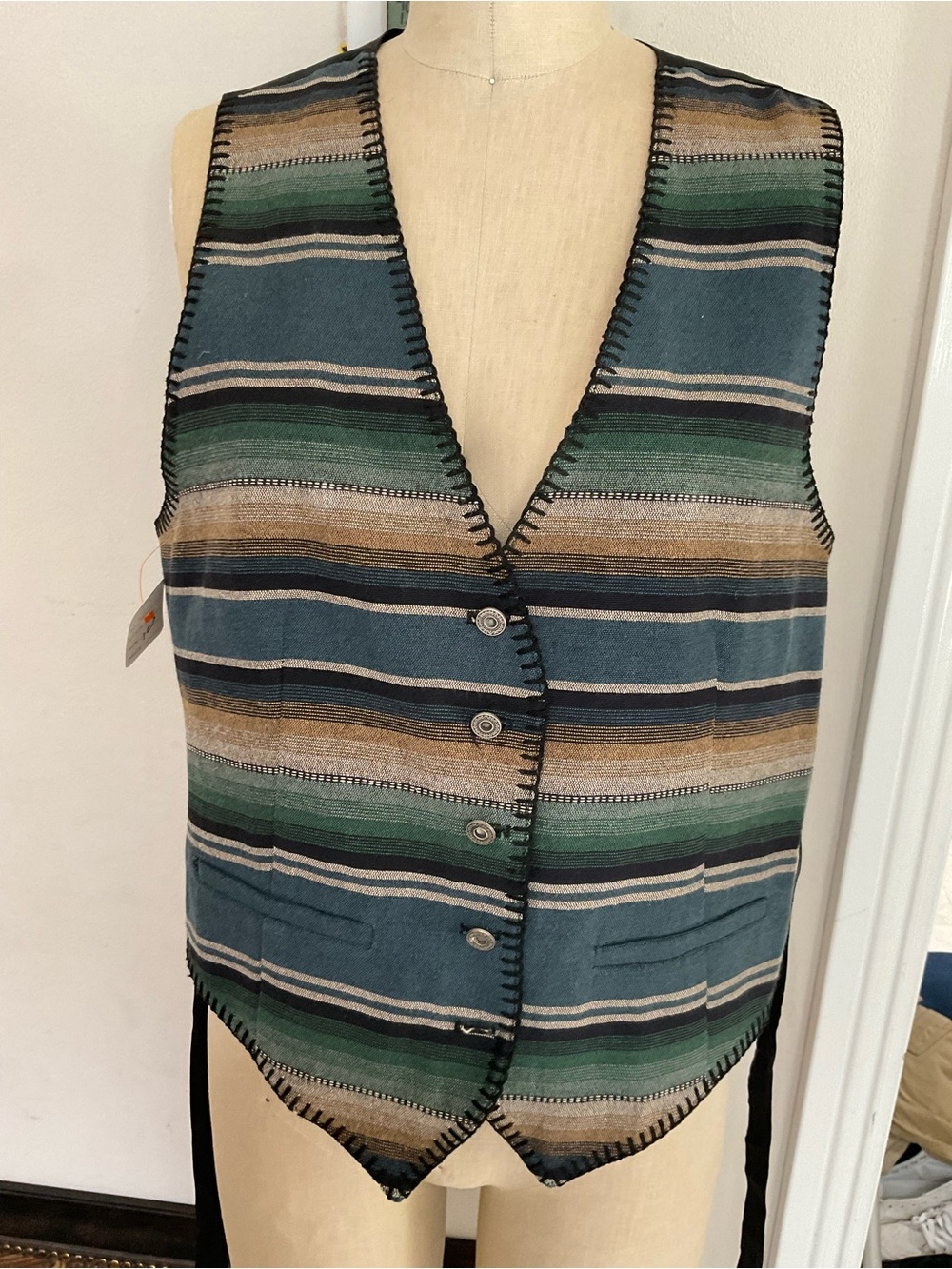 Karen Kane Striped Knit Vest in Teal, Green, Tan & Black